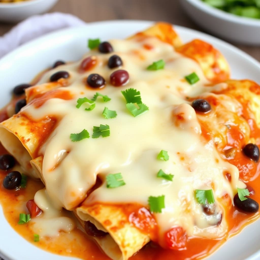 Kylling- og svartebønneenchiladas med smeltende Jack-ost