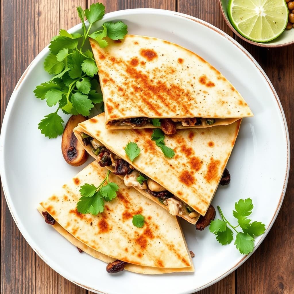 Kylling- og vill-soppquesadillas