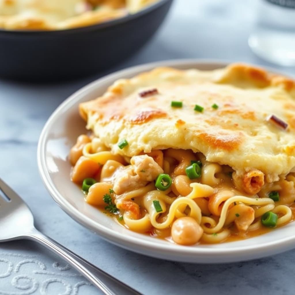 Kylling-ramen nudelsuppe i paiform