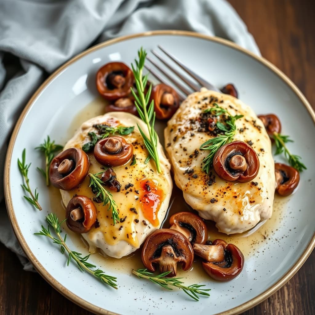 Kyllingbryst med ville sopp, merian og marsala