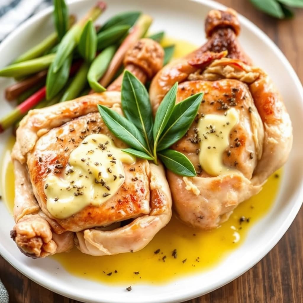 Kyllinger fra Cornwall, skåret ut og fylt med salviebett, med salviebutter