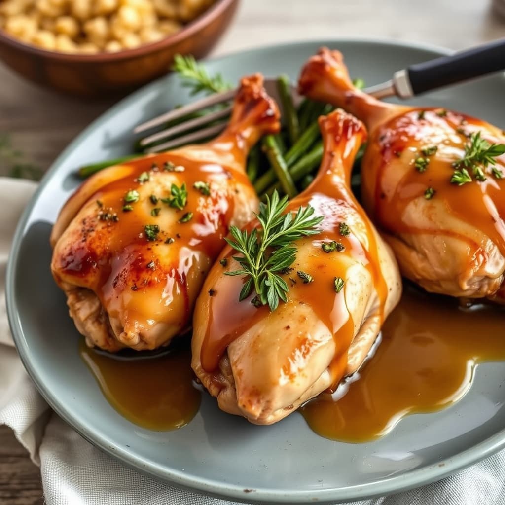 Kyllinger med lønnesirup- og sennepsglasur