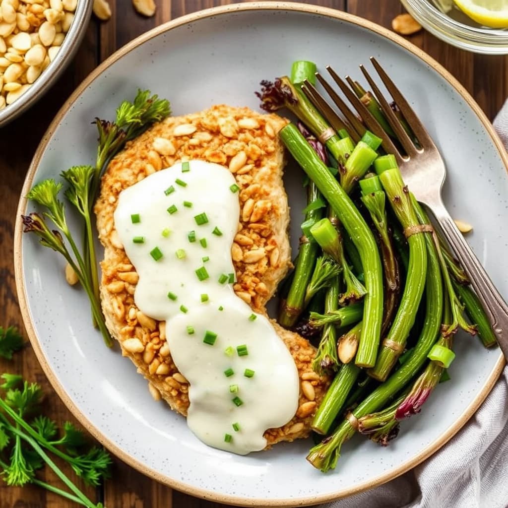 Kyllingfileter med mandelpanering og vårløk-bernaise