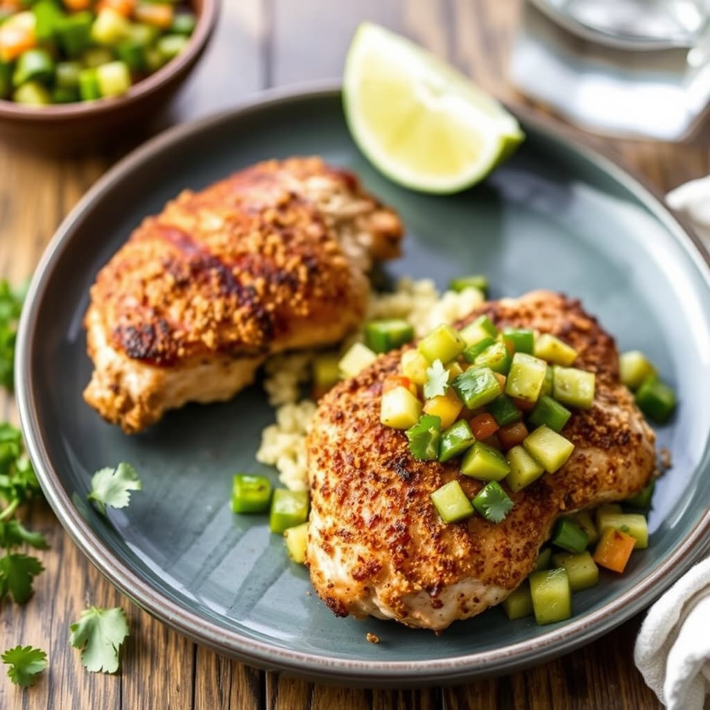 Kyllinglår med spisskummen-krust og grillet tomatillosaus