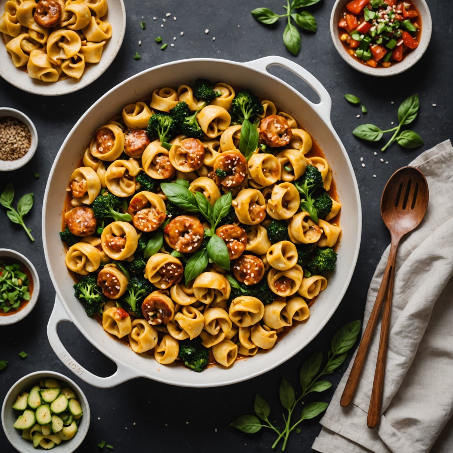 Kyllingpølse og tortellini i wok