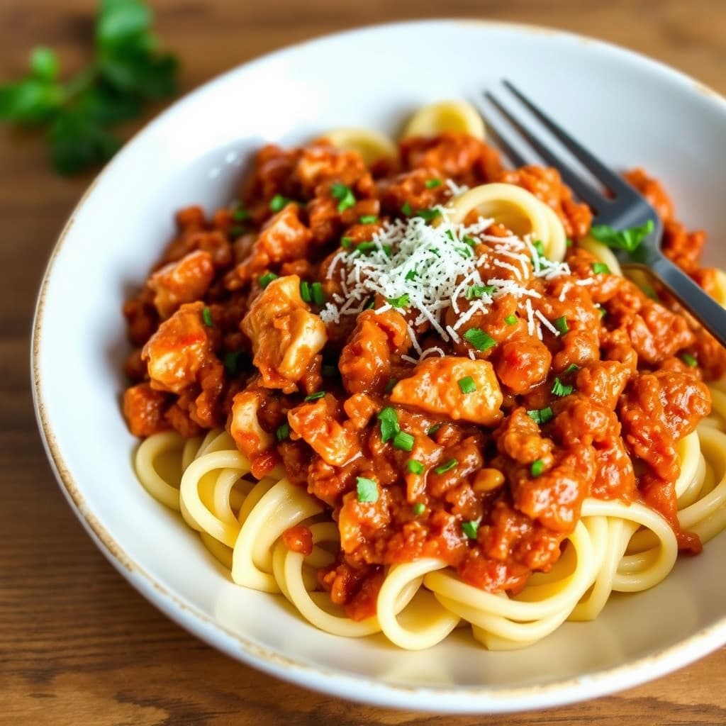 Kyllingragu med traktor og rigatoni