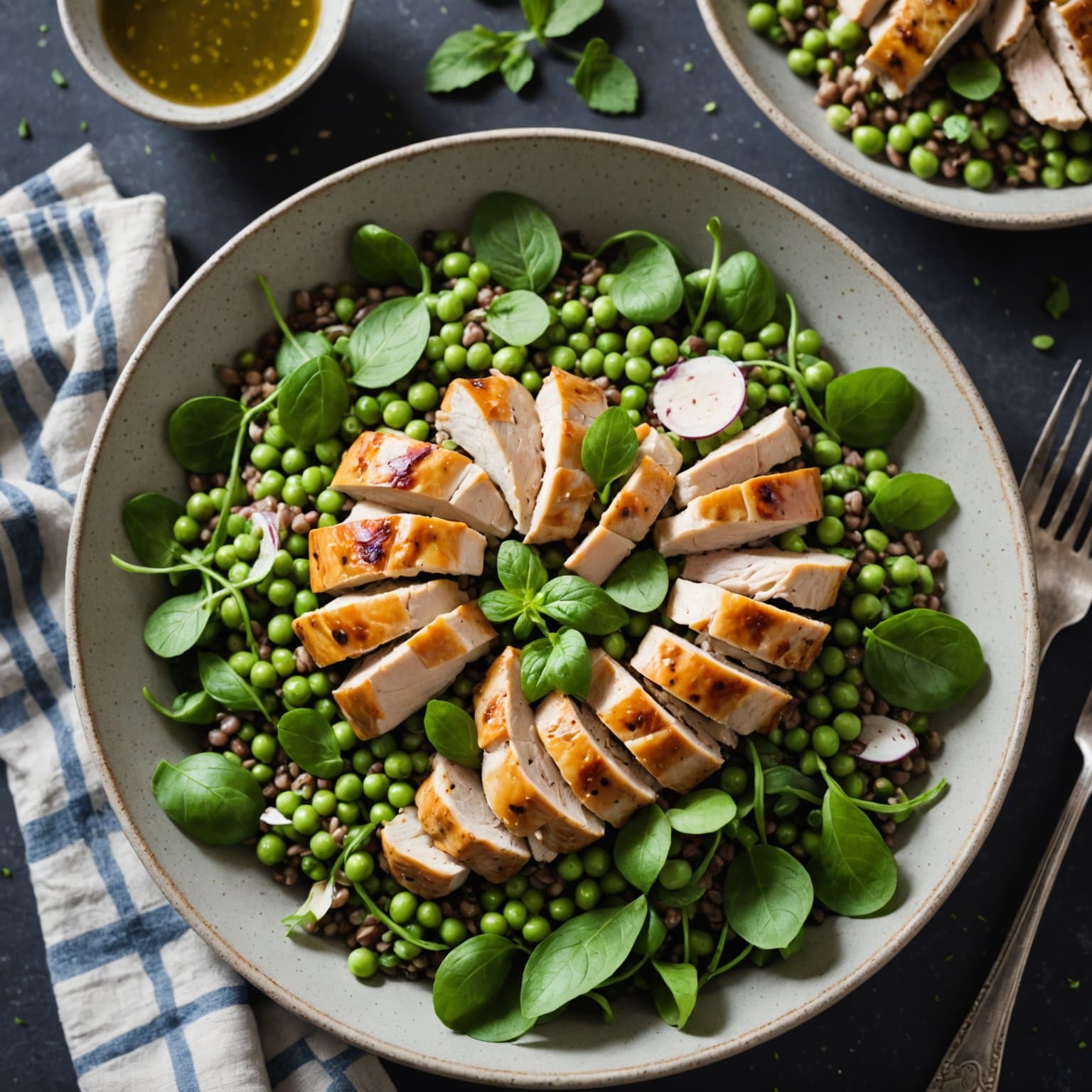 Kyllingsalat med linser, erter og mynte