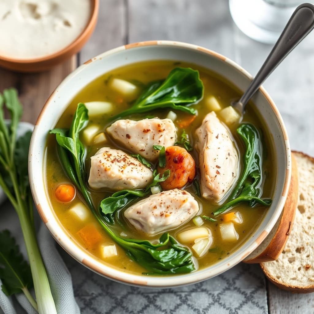 Kyllingsuppe med escarole og purre