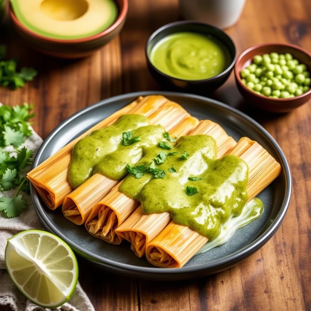 Kyllingtamales med tomatillo- og koriandersaus