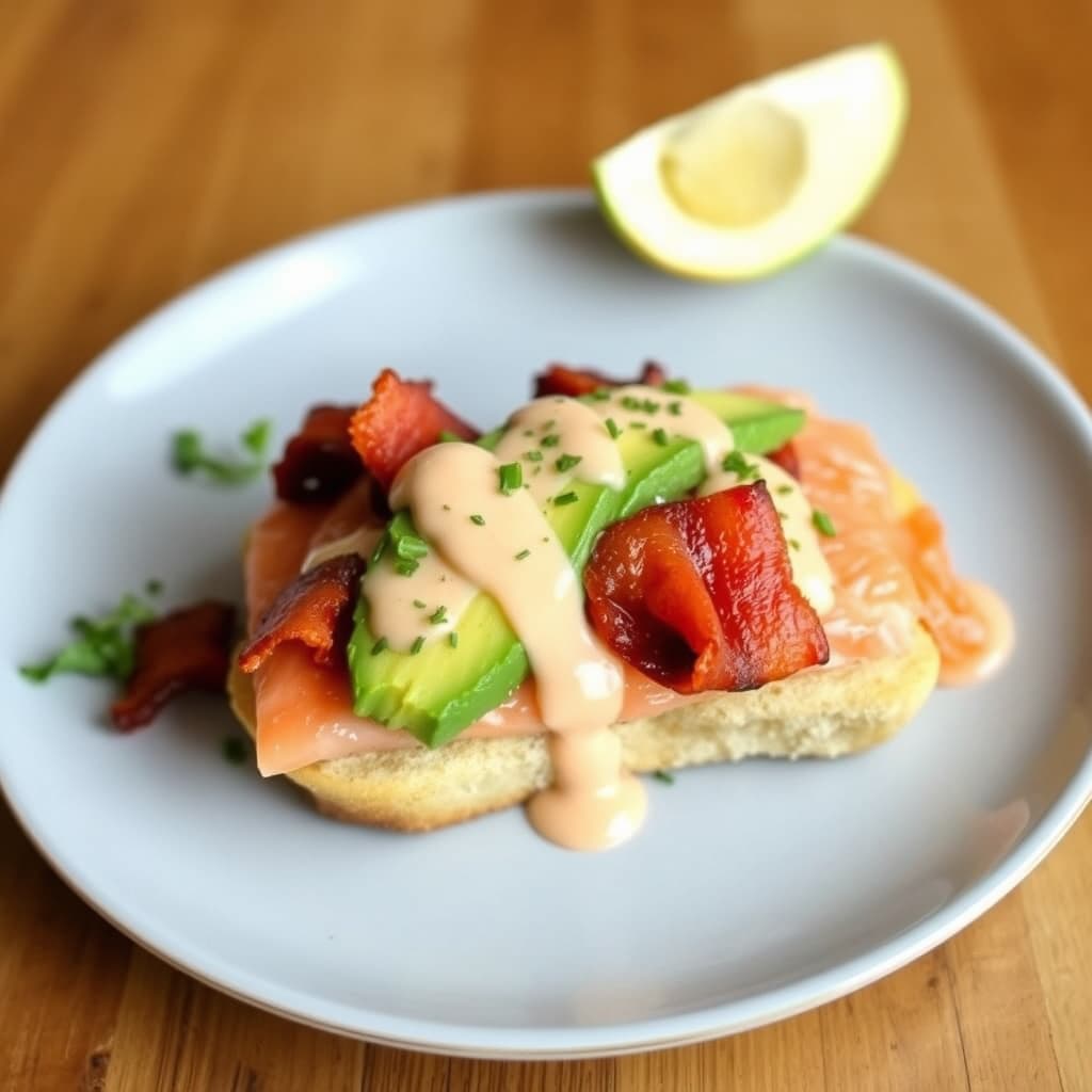 Laks, avokado og bacon med chilimajones