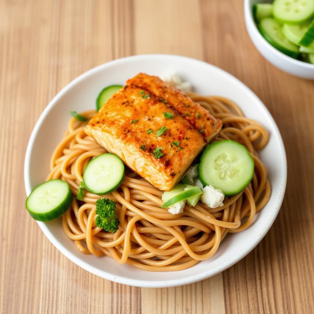 Laks Lova med soba-nudler og agurksalat