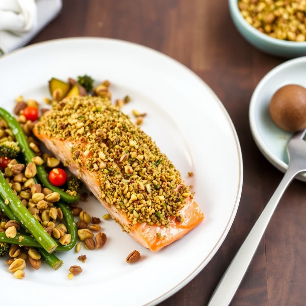 Laks med pistasj- og skorpe