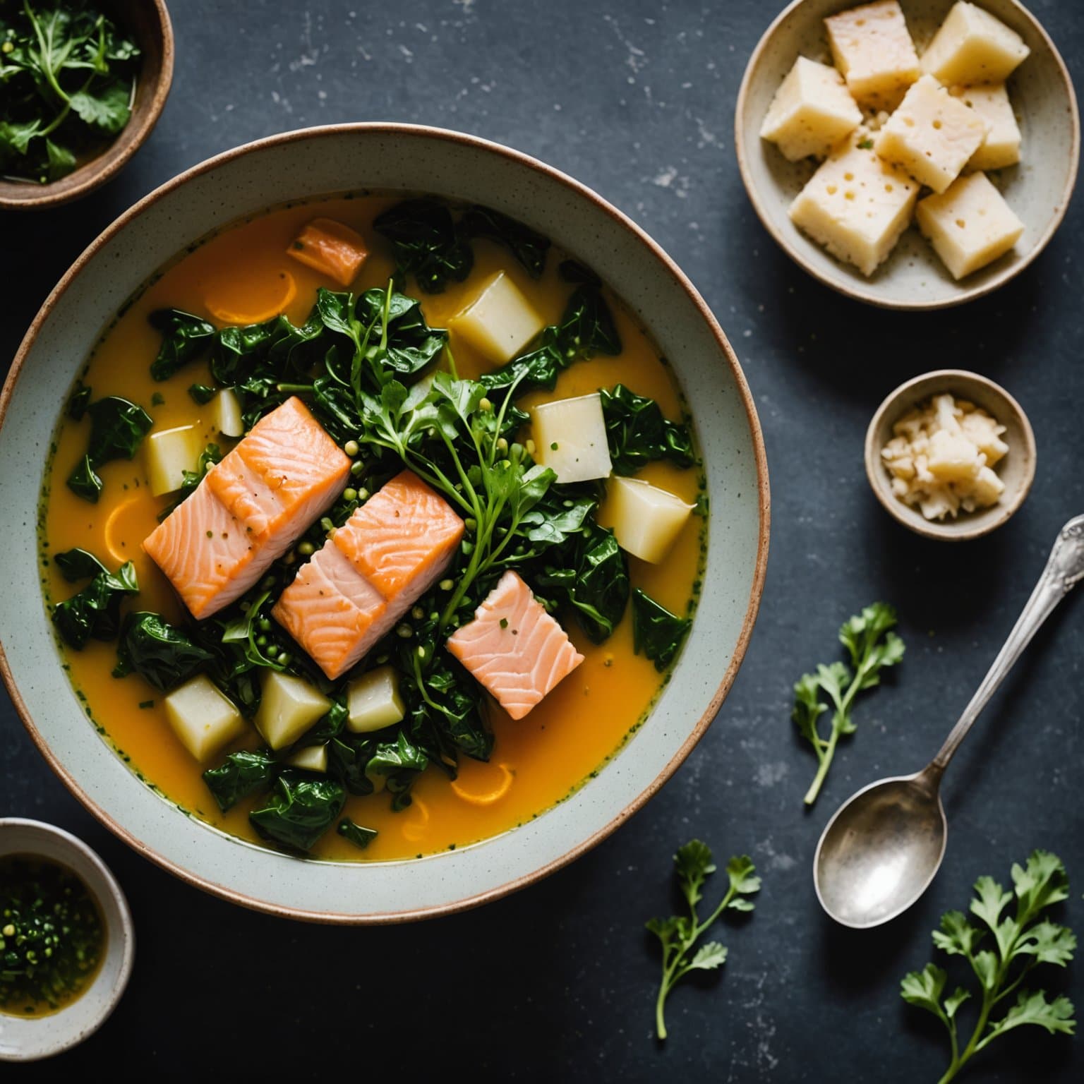 Laks- og nepegrønnsakssuppe