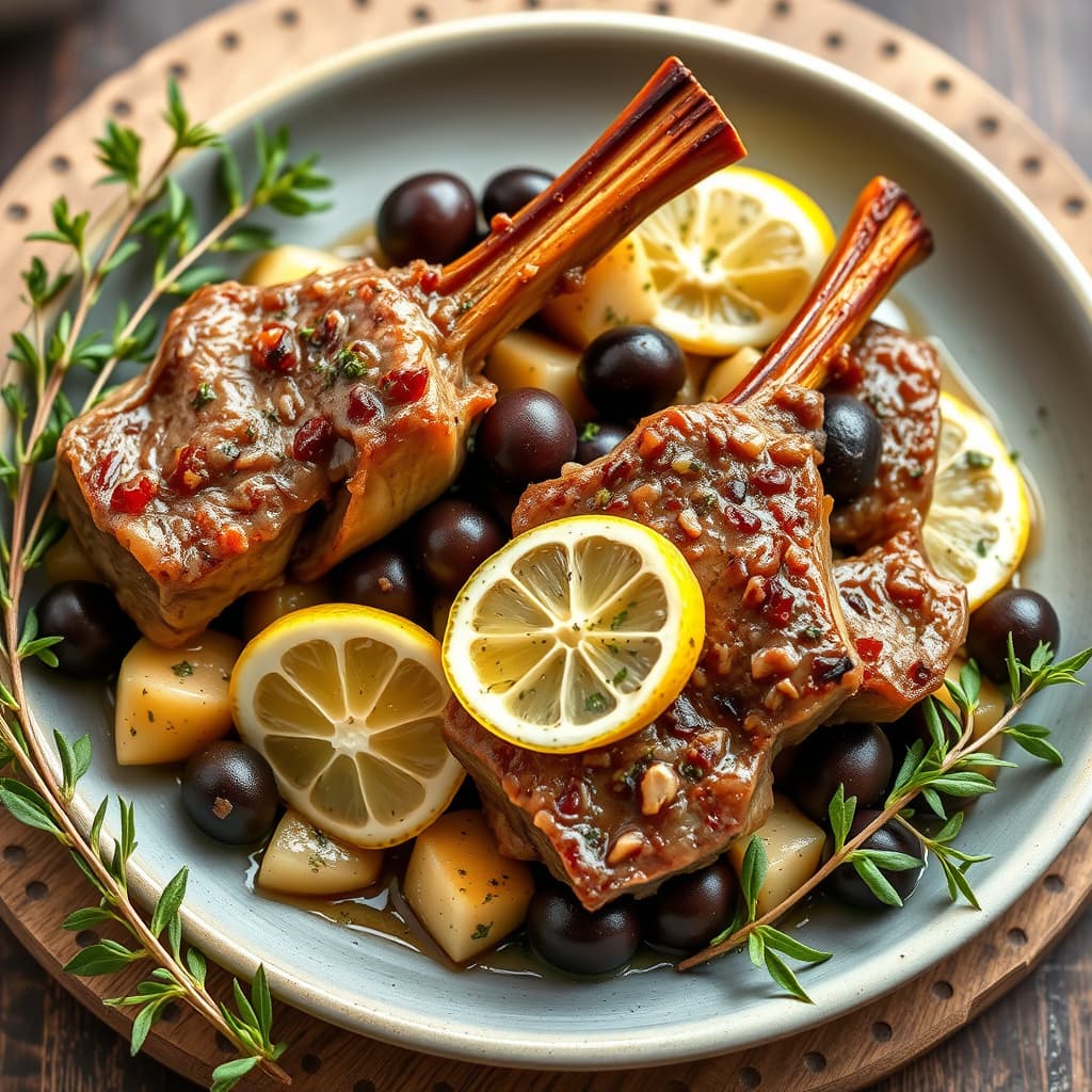 Lam med artisjokker, sitron og oliven