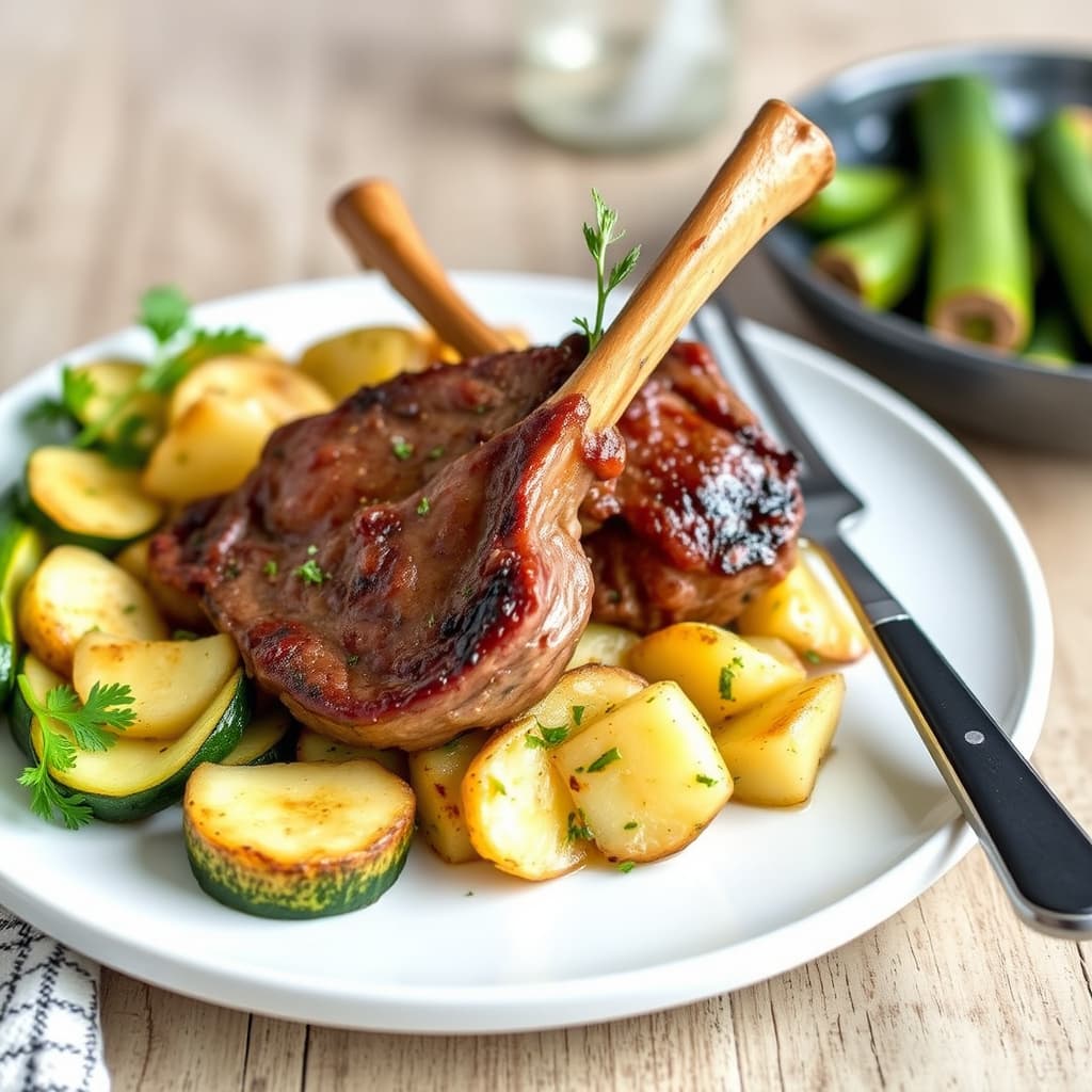 Lamb Chops med myntepoteter og squash