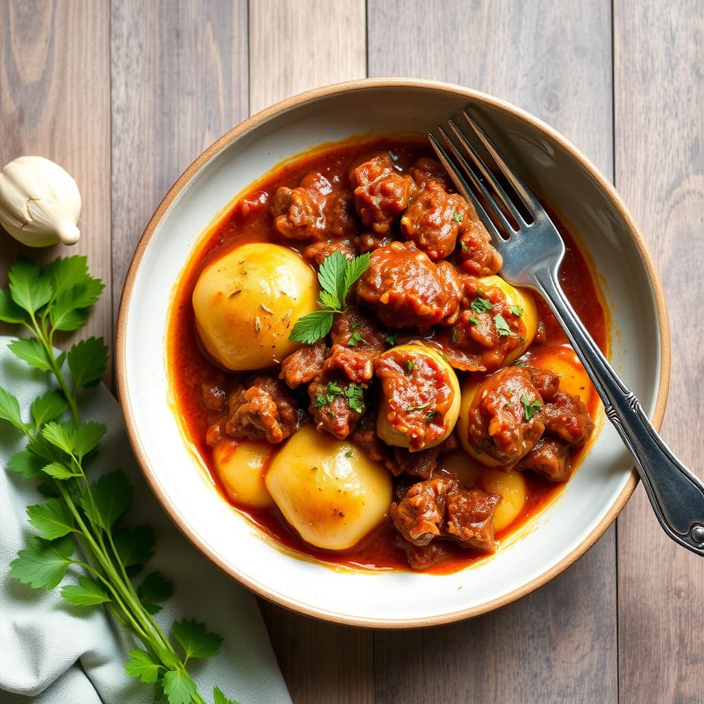 Lamb Ragu med potetgnocchi: Pasticcio di Agnello con Gnocchi di Patate