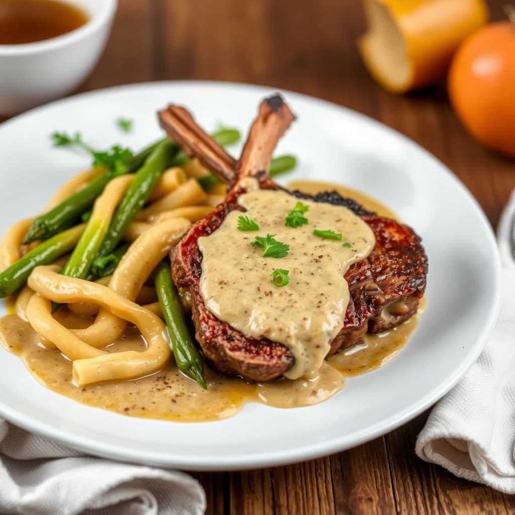 Lamb Rib Chops med kremet helkornsennepssaus