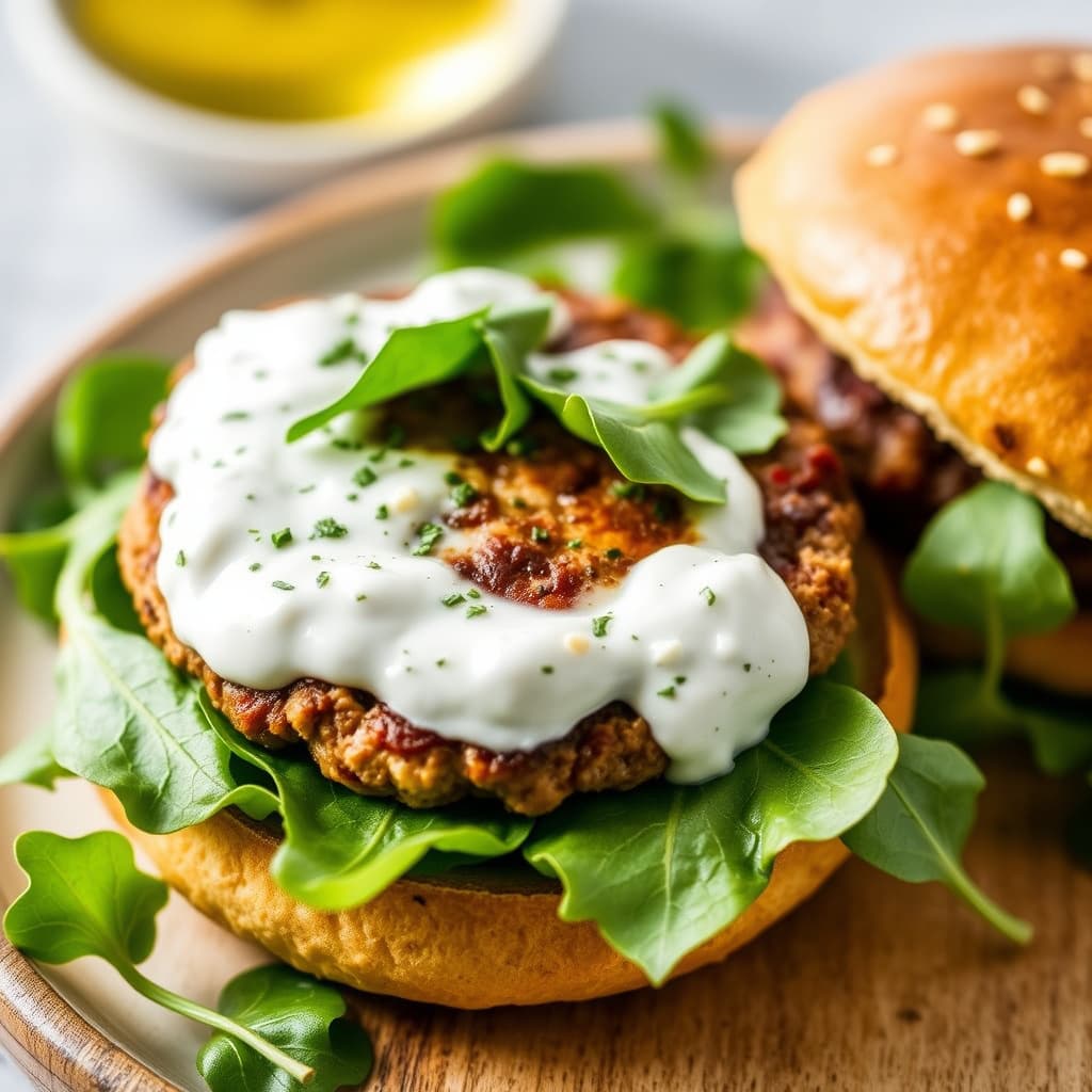 Lambburgere med fetaostsaus og spinat