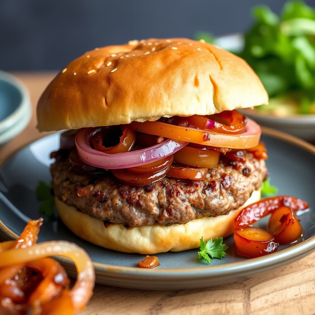 Lamburger med søt karamellisert løk