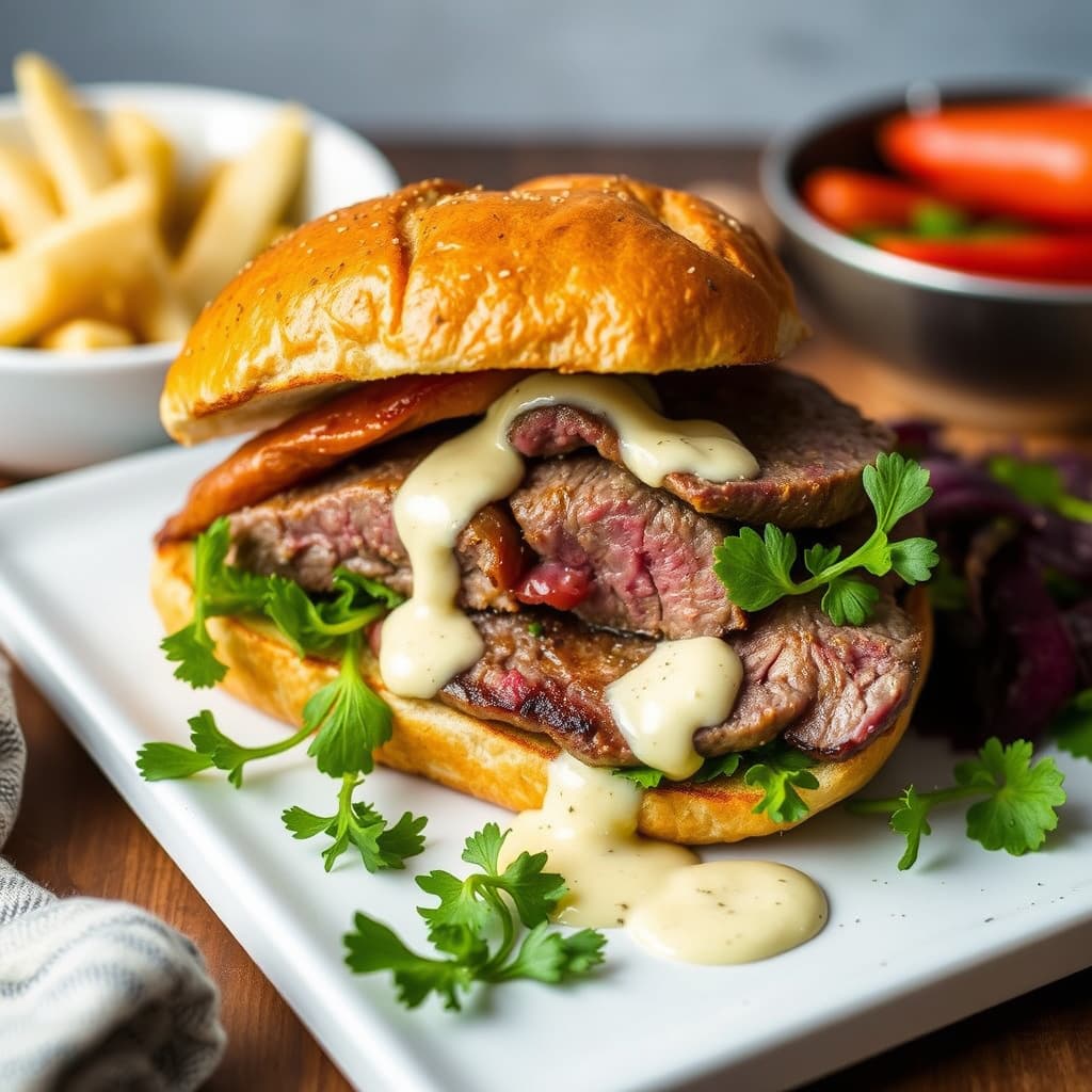 Lammekjøtt-sandwich med hvitløksaioli