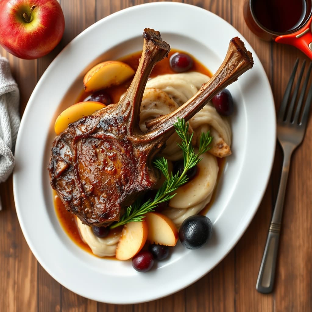 Lammekoteletter av skulder med epler og plommer