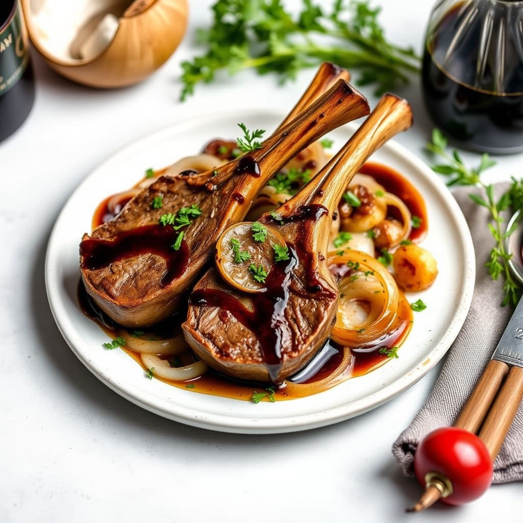 Lammekoteletter med balsamicoeddik og løk