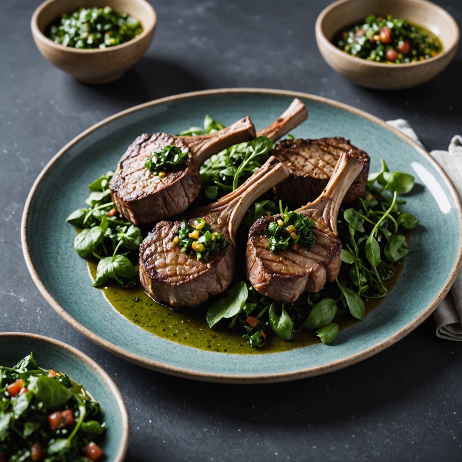 Lammekoteletter med grønnsaker og sorrel-salsa verde