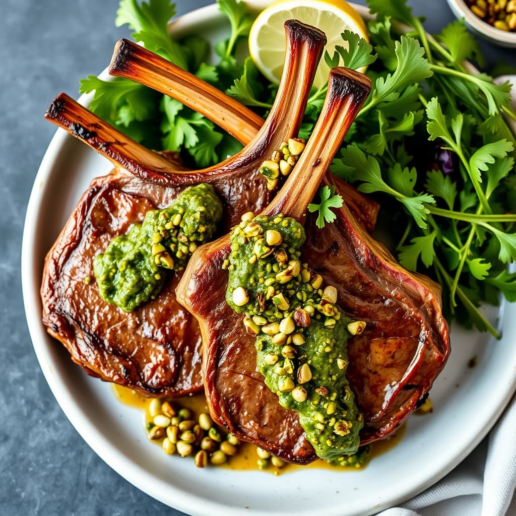 Lammekoteletter med pistasj-salsa verde