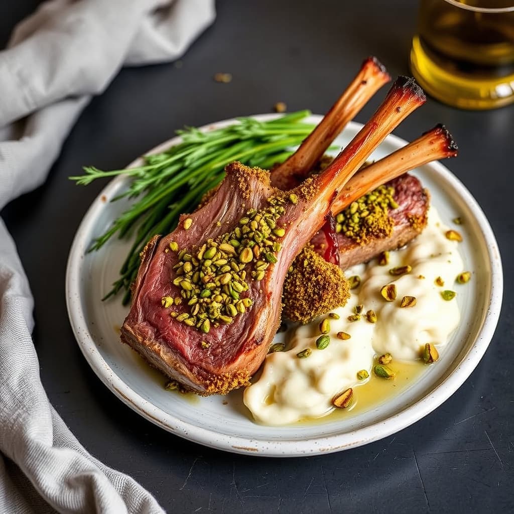 Lammerygg med pistasj-kruste