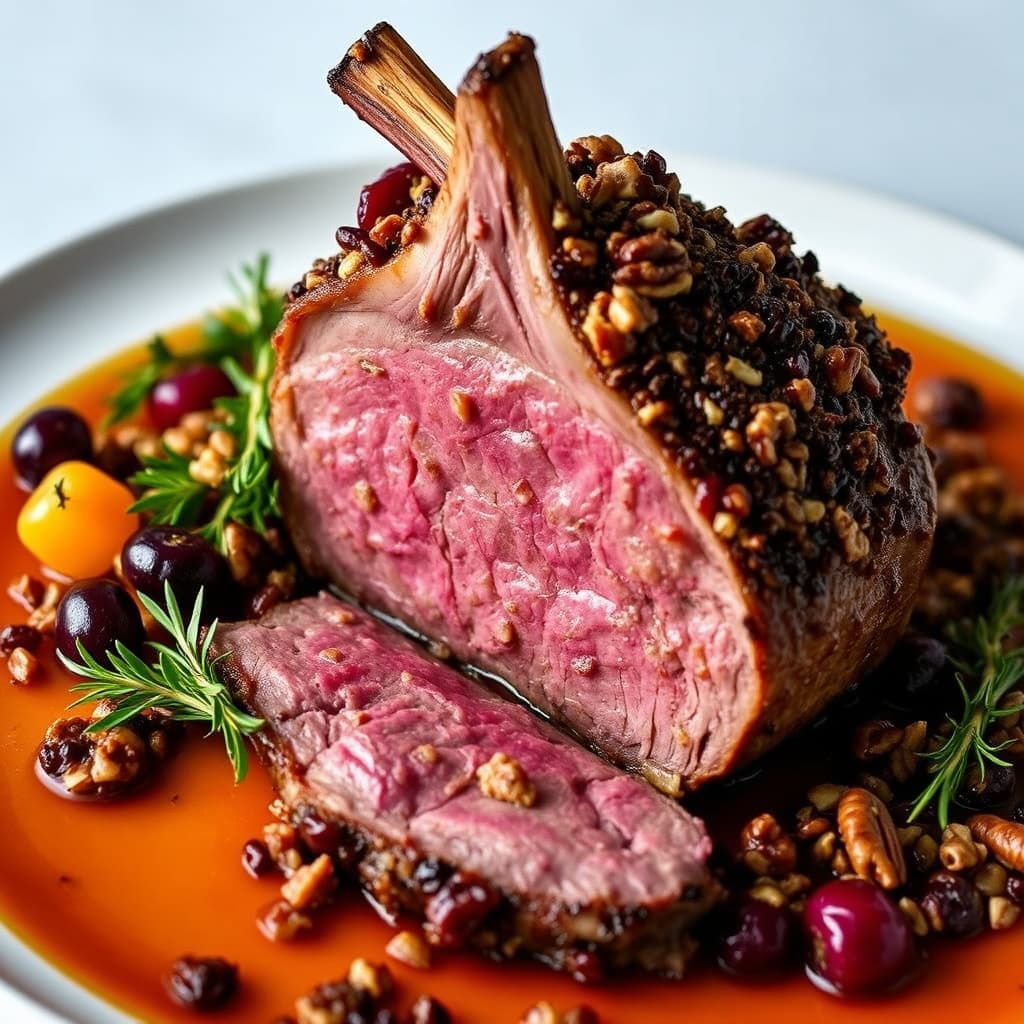 Lammestek med marionbær- og pekannøttskorpe