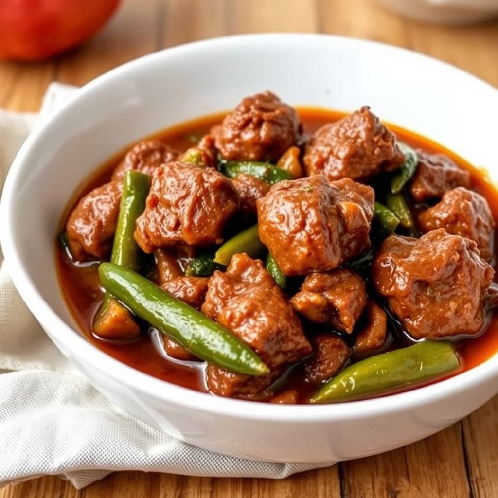 Lammestuing med okra og grønn paprika