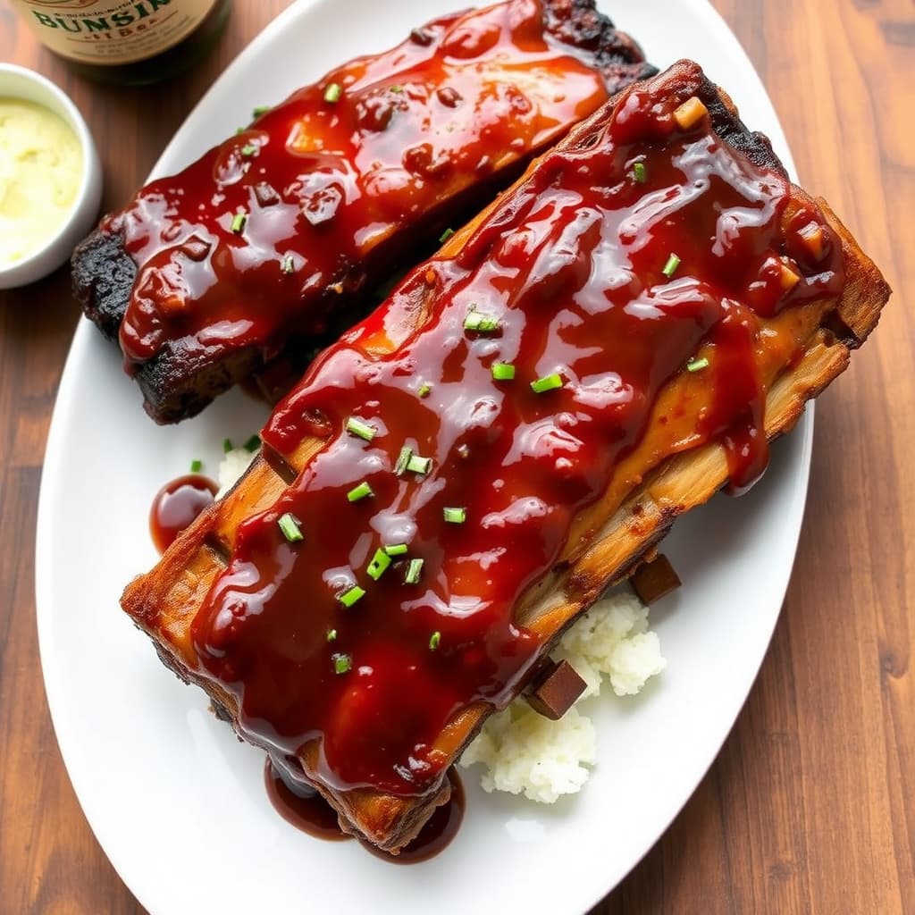 Landstil-grisribber med bourbon og cola BBQ-saus