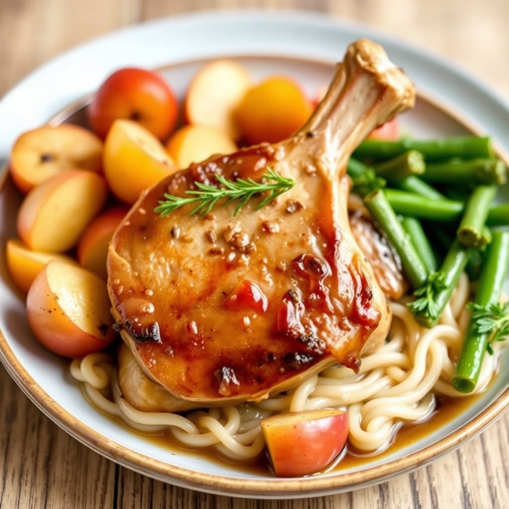 Langtidskokt eple- og svinekjøttkoteletter