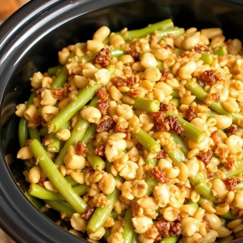 Langtidskokt grønne bønner med grateng