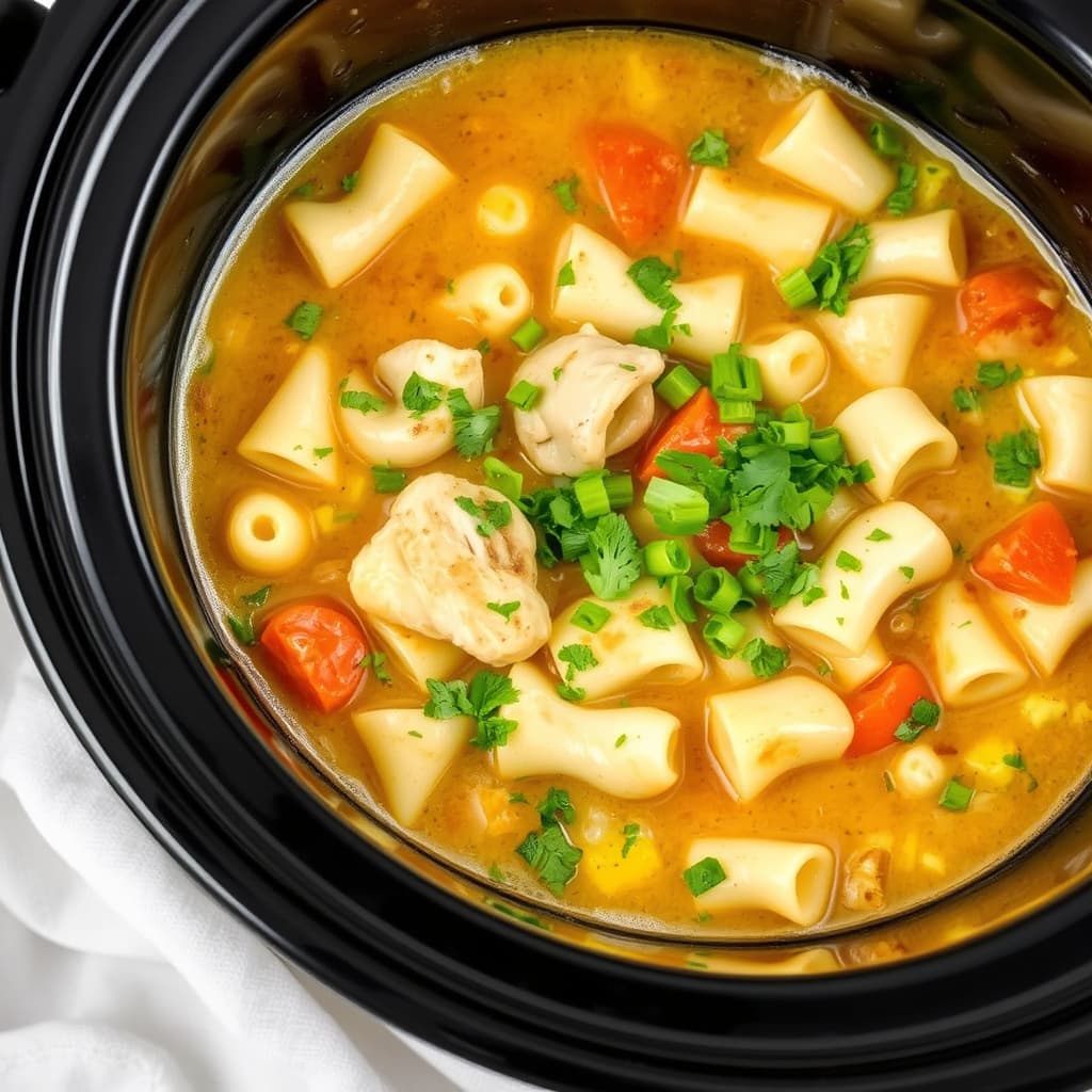 Langtidskokt kylling- og pastasuppe