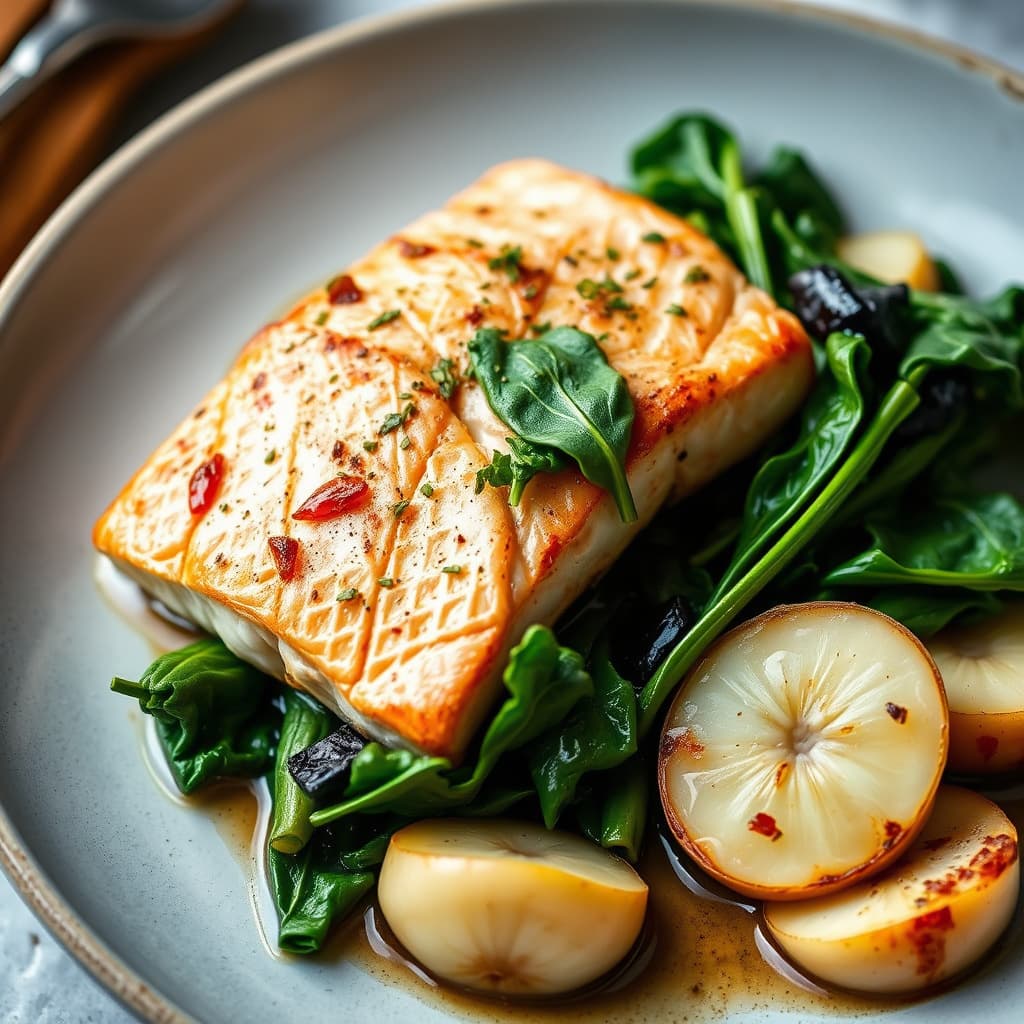 Langtidsstekt laks med neper og sveitsisk kål