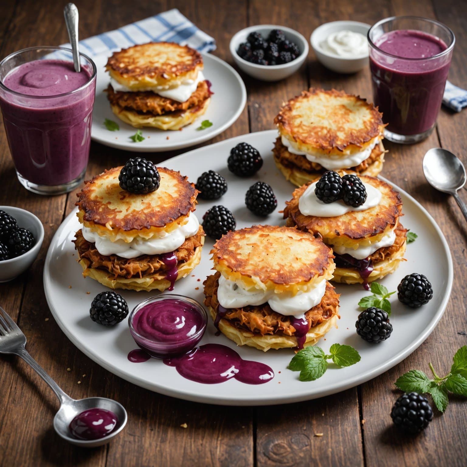 Latkes frokostsmørbrød med bjørnebær-yoghurtsmørspredning