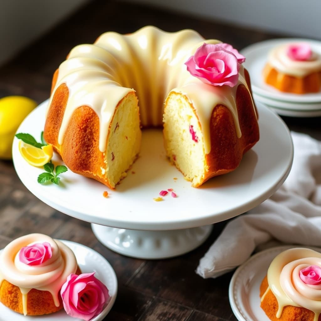Lemon Rose Bundt-kake med mini rose-bundtkaker