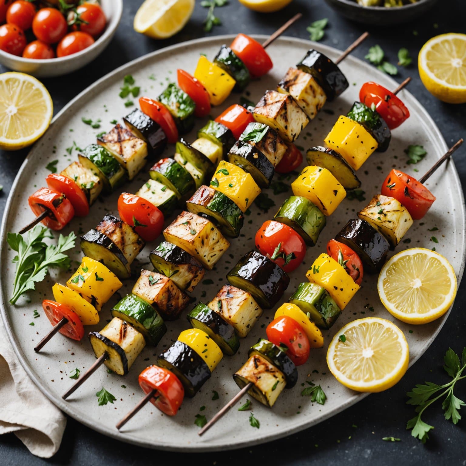 Lemongryste grillede grønnsaksspyd