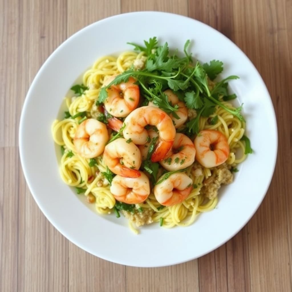 Lemonkylling med reker, orzo og ruccola