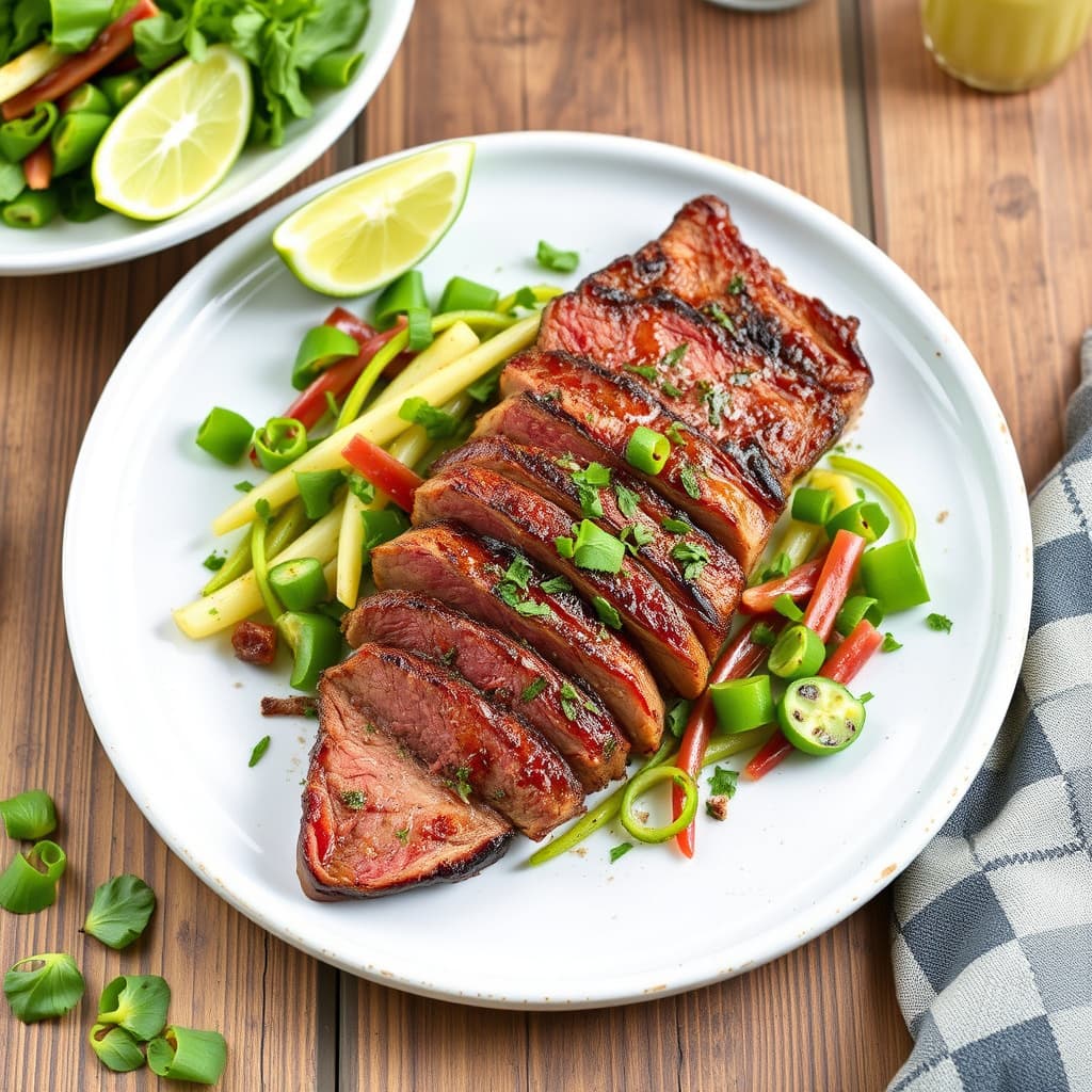 Lime-marinerte flankstek med urte-salat