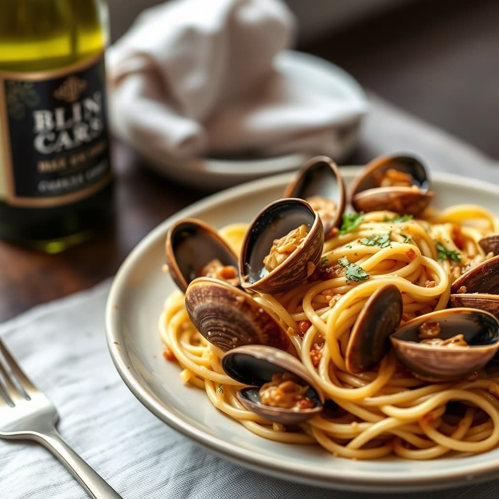 Linguine med blåskjell i krydret Pernod-saus