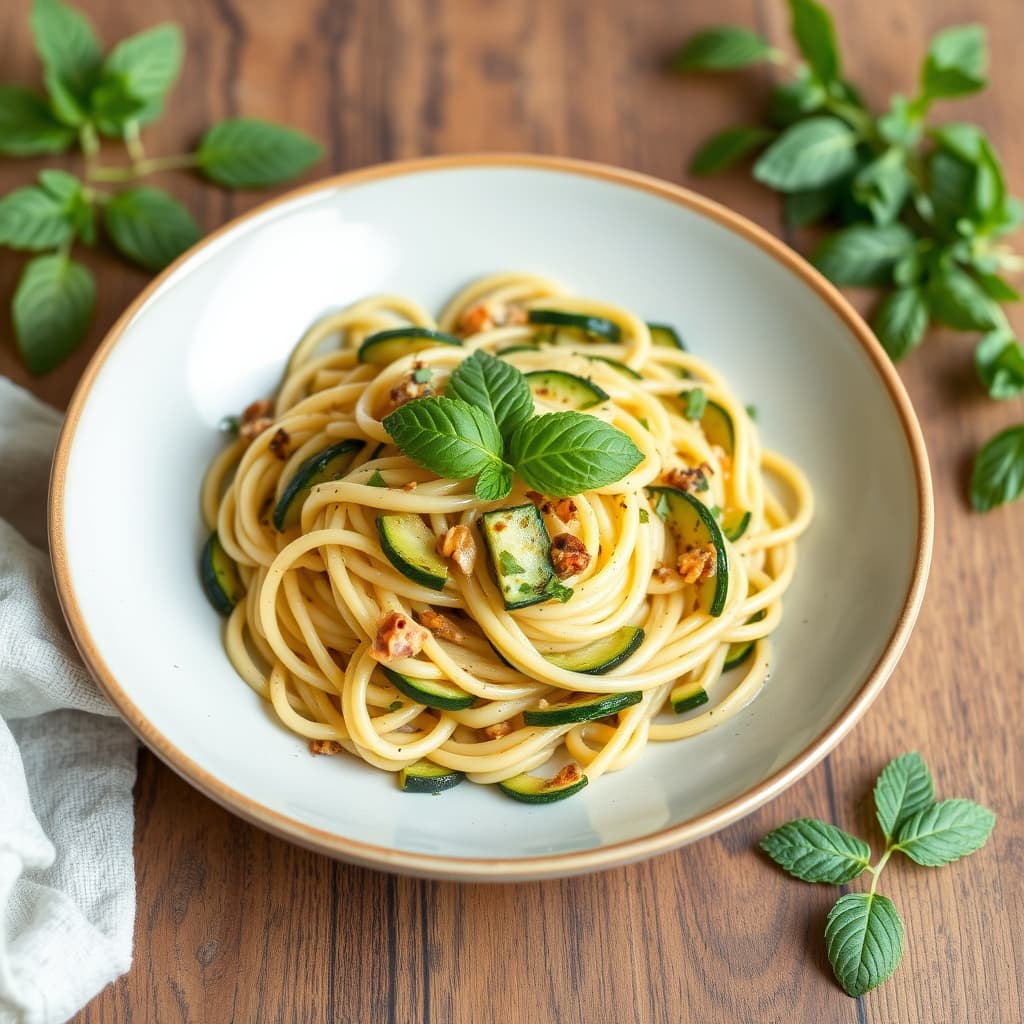 Linguine med squash og mynte