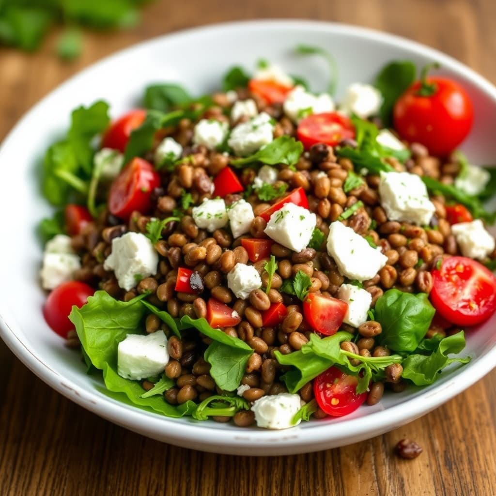 Linse- og feta-salat