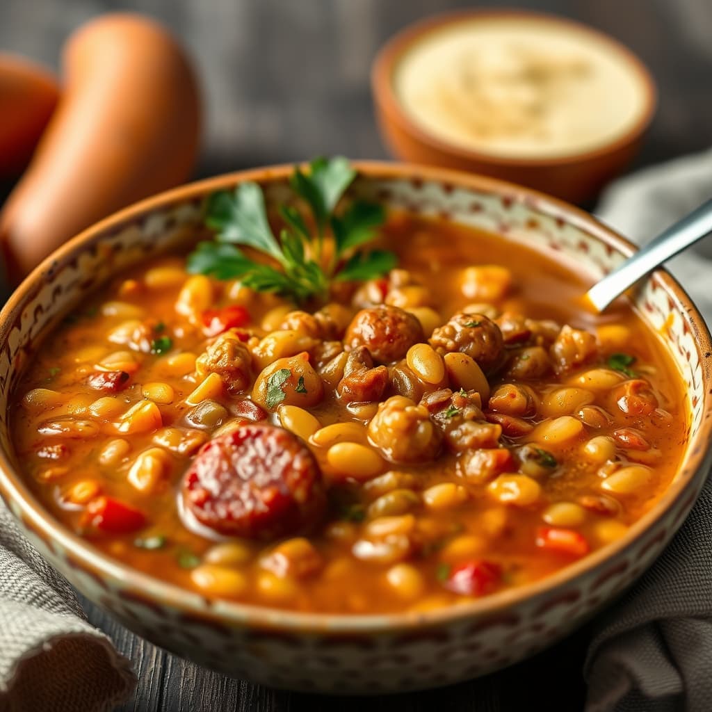 Linsesuppe med andouillepølse