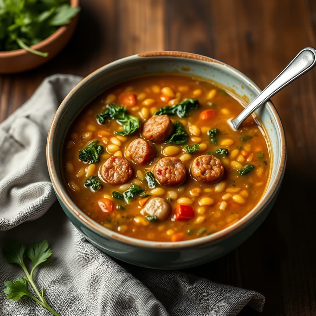Linsesuppe med grønnkål og pølse