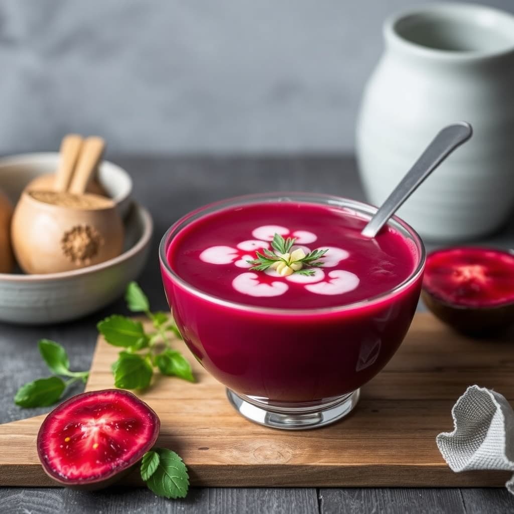 Litauisk Saltibarsciai (Kald, rødbetsuppe)