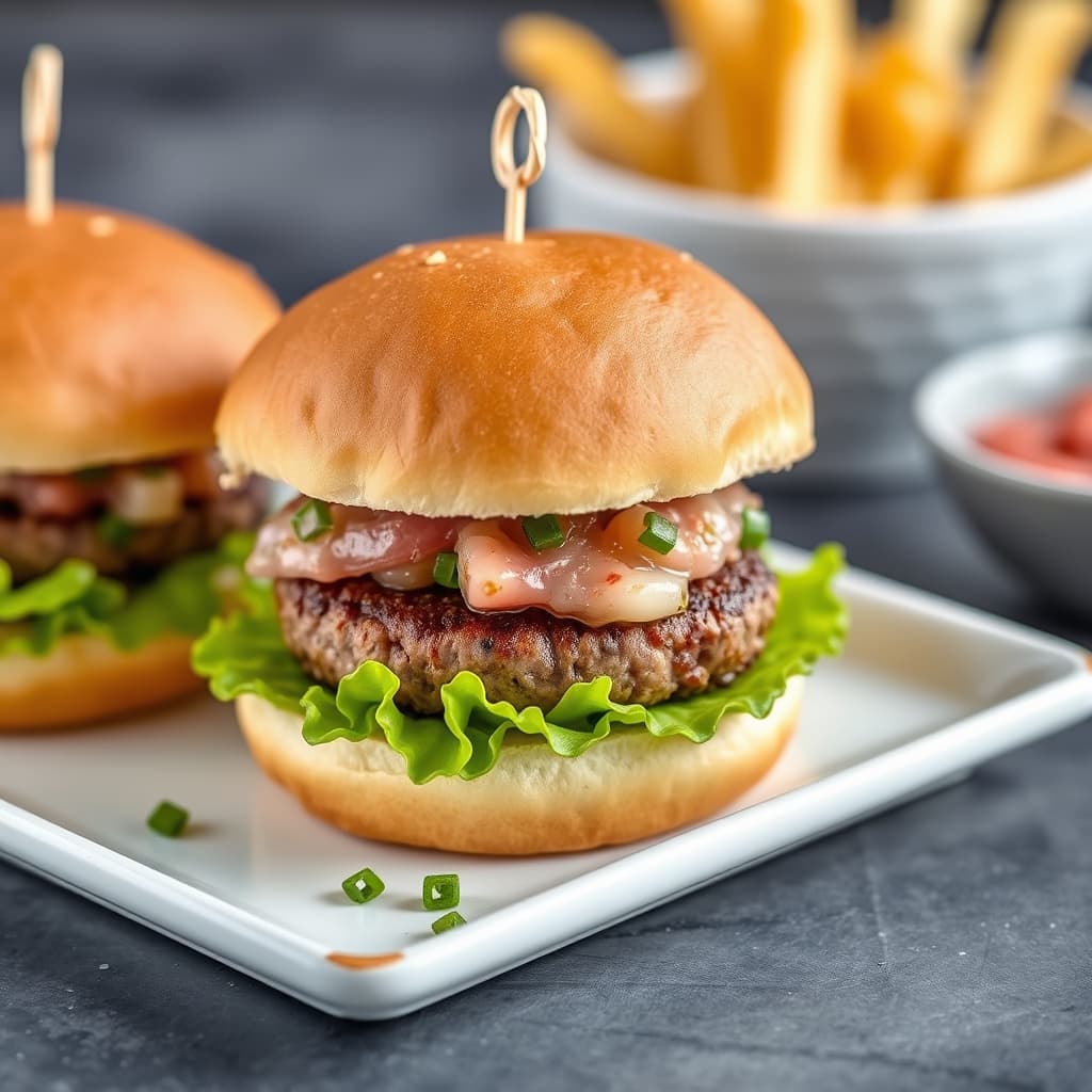 Liten hamburger med løkrelish