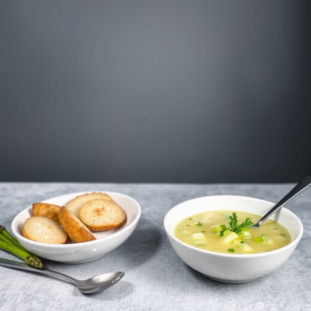 Løksuppe med potet og asparges