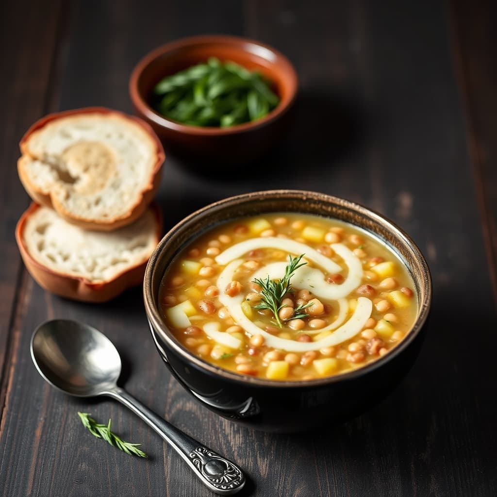 Løksuppe og byggsuppe med sveitsisk ostefløte